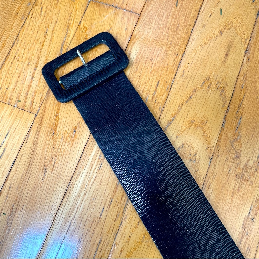 Women's Black Vintage Wide Crocodile Effect Belt